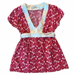 Vintage “Forever” Forever 21 Red and White Floral Babydoll Top with Satin Bow